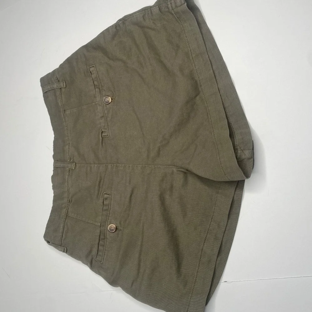 Free People‎ Olive Green Pleated High Waisted Linen Blend Shorts Women Size 2